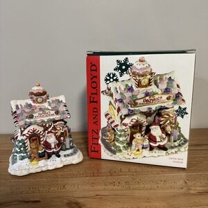 Fitz & Floyd 2002 Candy Lane Musical Gingerbread House Santa's Railroad Station